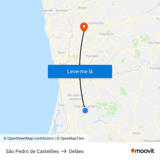 São Pedro de Castelões to Delães map