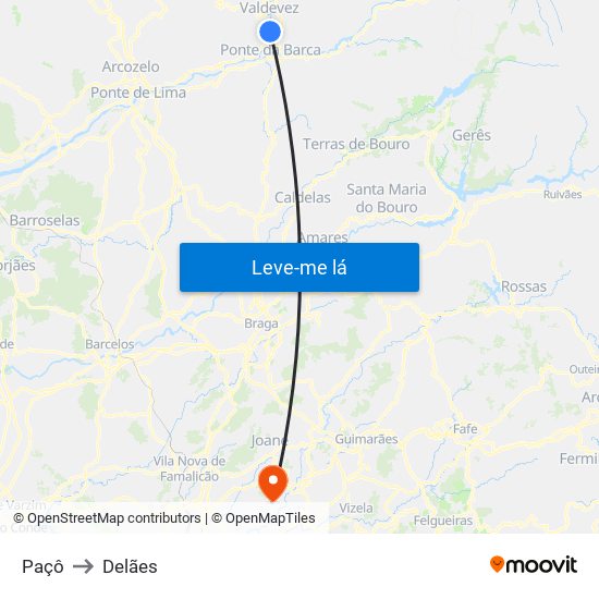 Paçô to Delães map