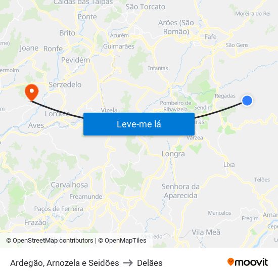 Ardegão, Arnozela e Seidões to Delães map