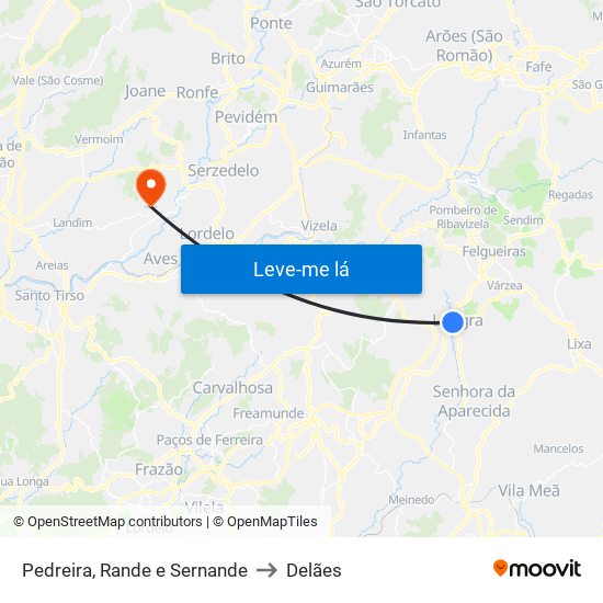 Pedreira, Rande e Sernande to Delães map
