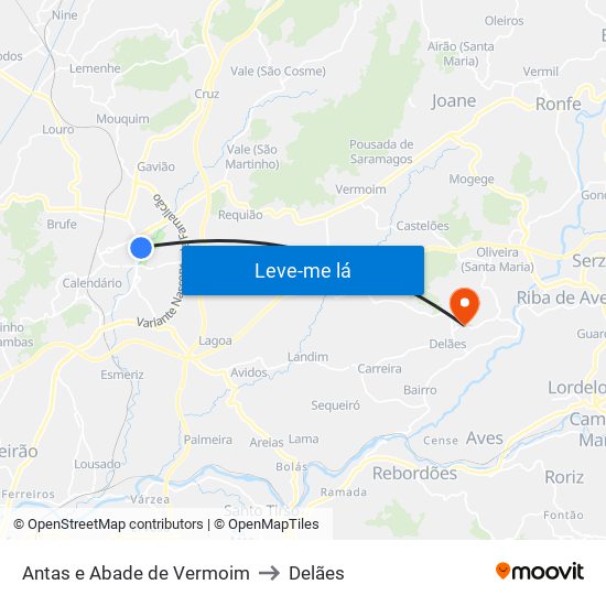 Antas e Abade de Vermoim to Delães map