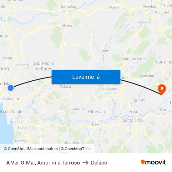 A Ver-O-Mar, Amorim e Terroso to Delães map