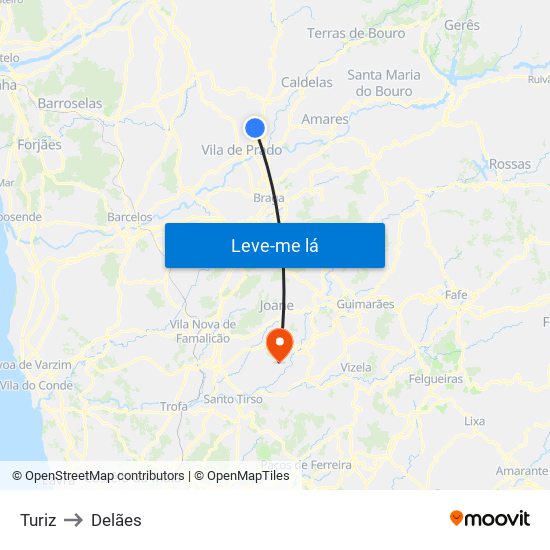 Turiz to Delães map