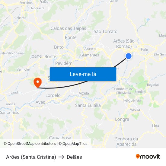 Arões (Santa Cristina) to Delães map