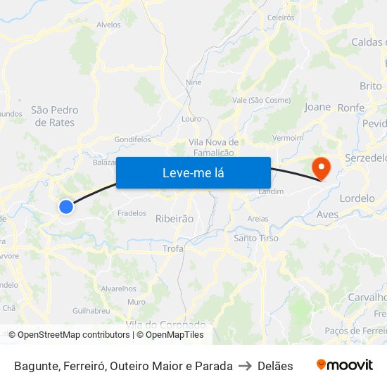 Bagunte, Ferreiró, Outeiro Maior e Parada to Delães map