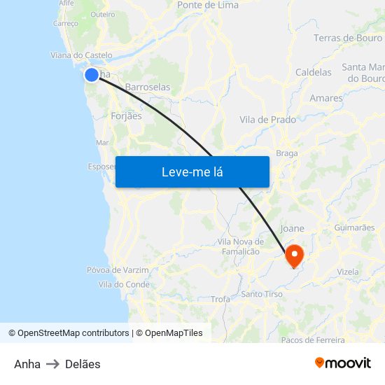 Anha to Delães map
