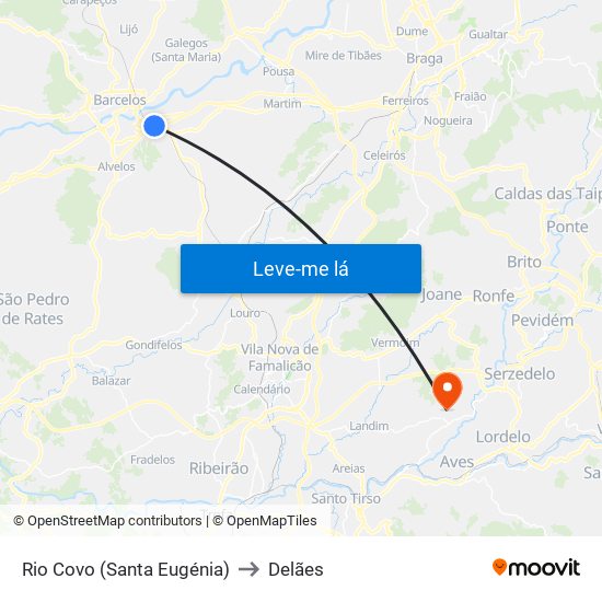 Rio Covo (Santa Eugénia) to Delães map