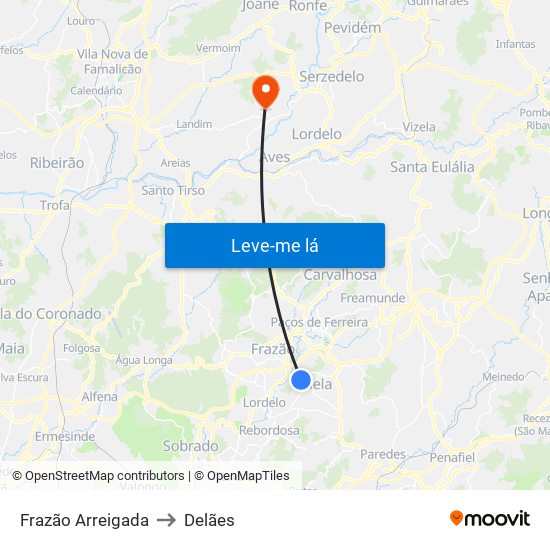 Frazão Arreigada to Delães map
