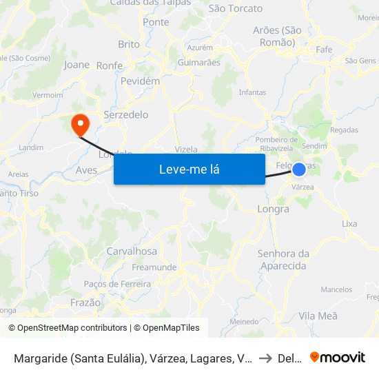 Margaride (Santa Eulália), Várzea, Lagares, Varziela e Moure to Delães map