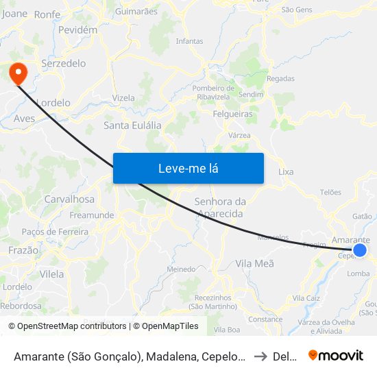 Amarante (São Gonçalo), Madalena, Cepelos e Gatão to Delães map
