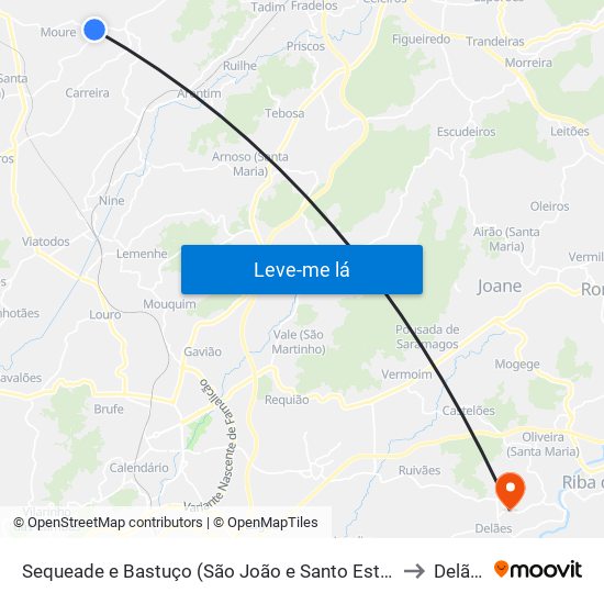 Sequeade e Bastuço (São João e Santo Estêvão) to Delães map