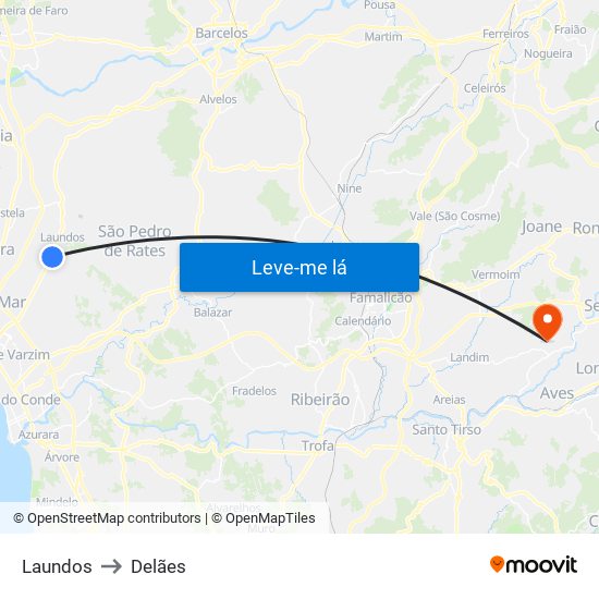 Laundos to Delães map