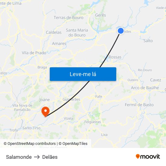 Salamonde to Delães map