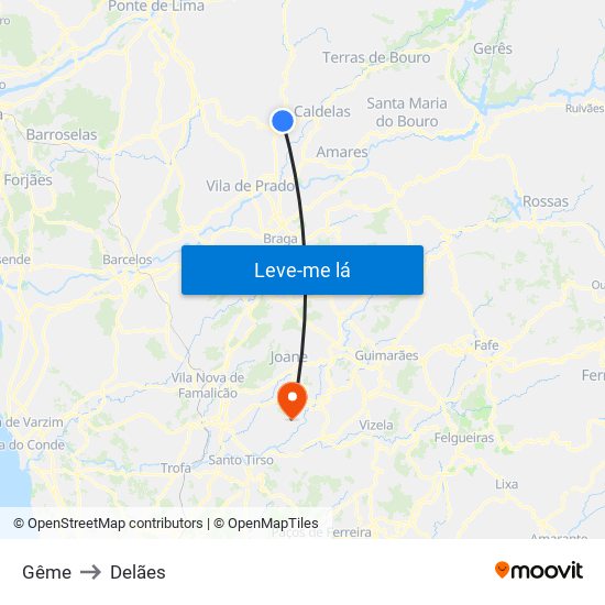 Gême to Delães map