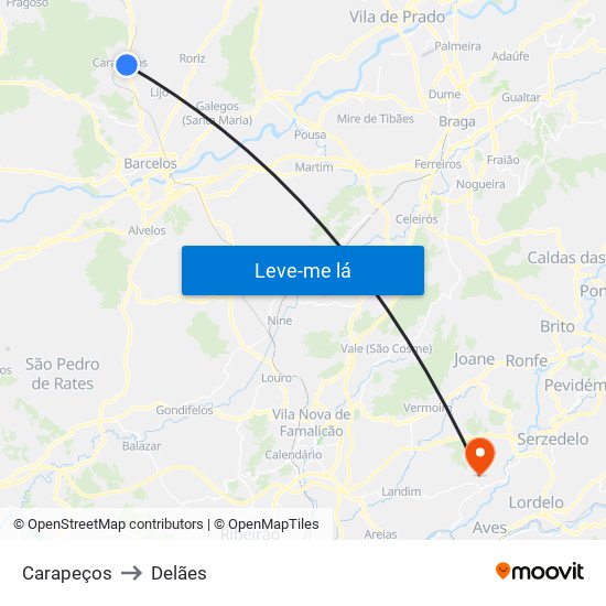 Carapeços to Delães map