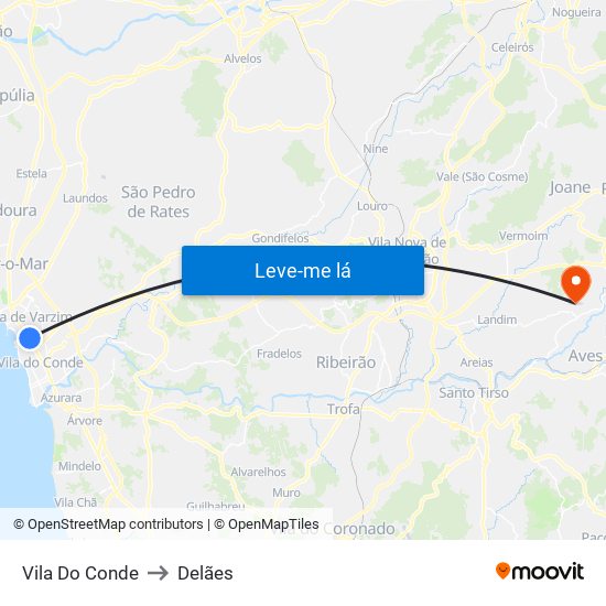 Vila Do Conde to Delães map
