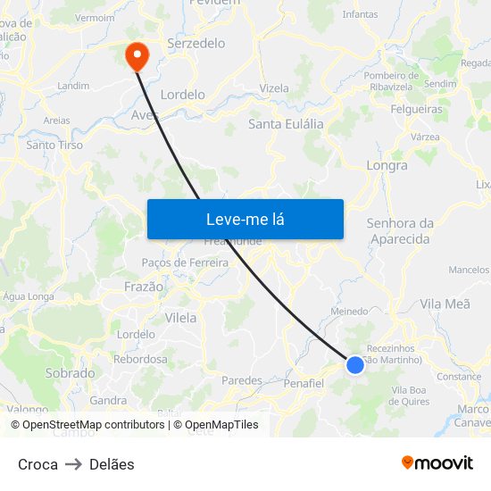Croca to Delães map
