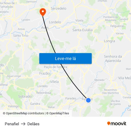 Penafiel to Delães map