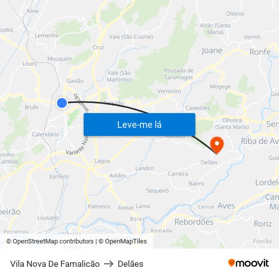 Vila Nova De Famalicão to Delães map