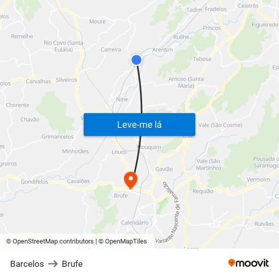 Barcelos to Brufe map