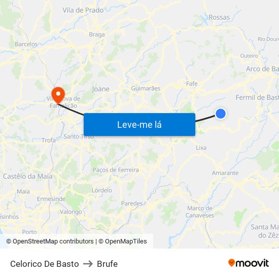 Celorico De Basto to Brufe map