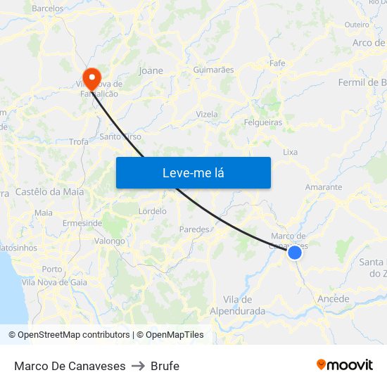 Marco De Canaveses to Brufe map