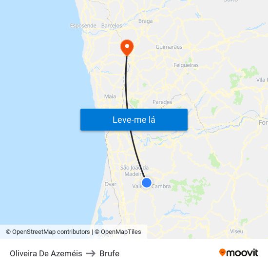 Oliveira De Azeméis to Brufe map
