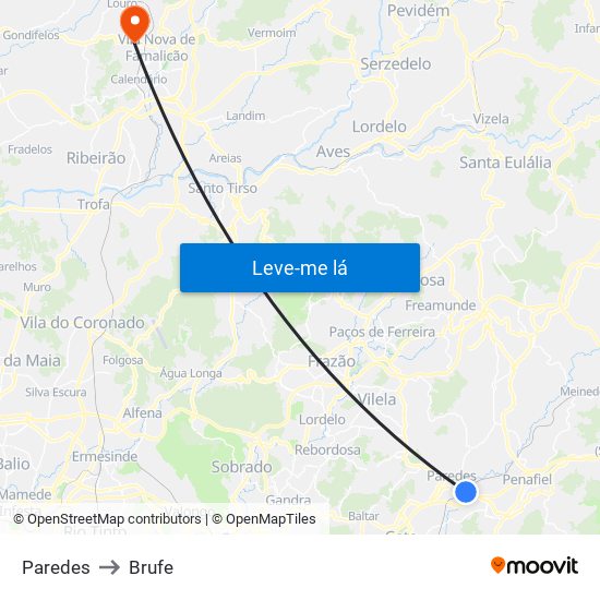 Paredes to Brufe map