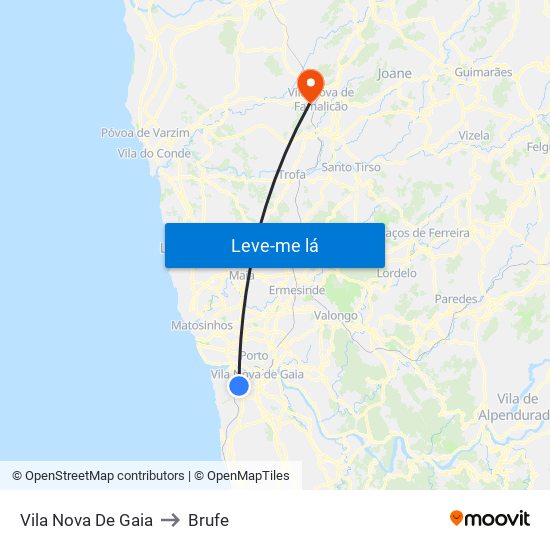 Vila Nova De Gaia to Brufe map