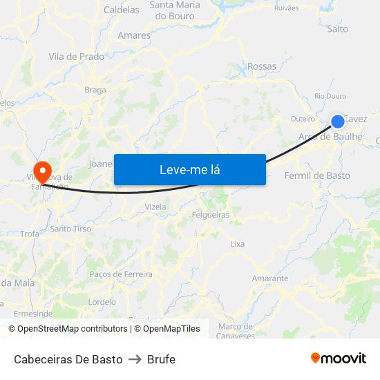Cabeceiras De Basto to Brufe map