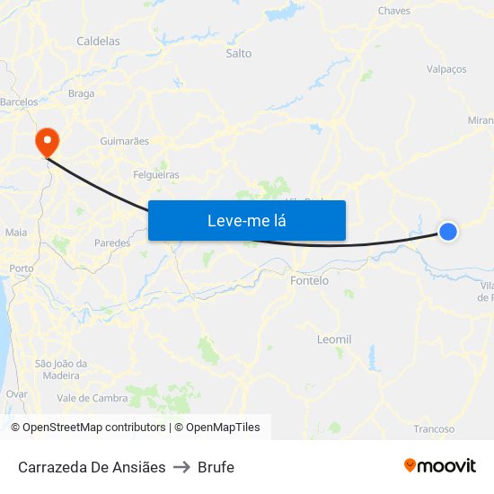 Carrazeda De Ansiães to Brufe map