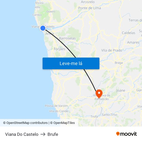 Viana Do Castelo to Brufe map