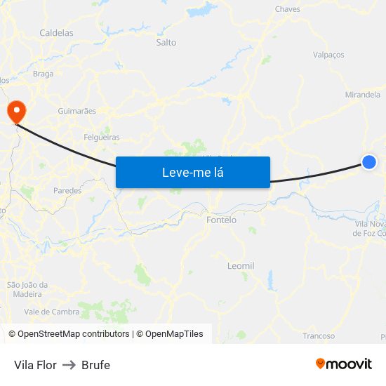 Vila Flor to Brufe map