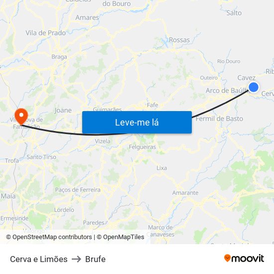 Cerva e Limões to Brufe map