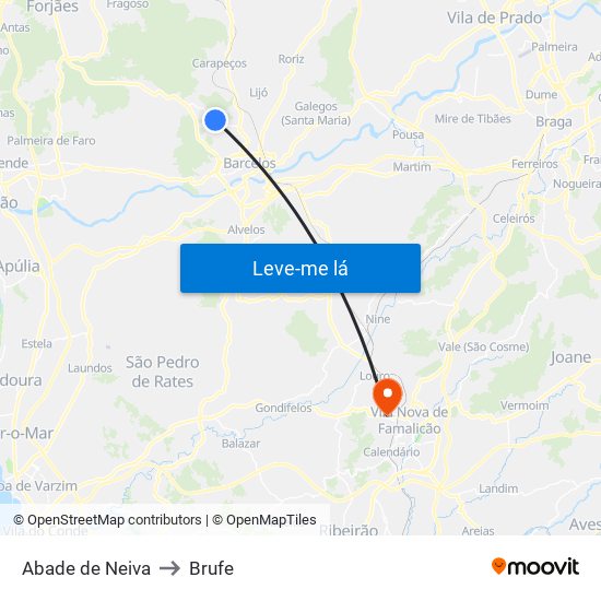 Abade de Neiva to Brufe map