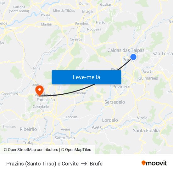 Prazins (Santo Tirso) e Corvite to Brufe map