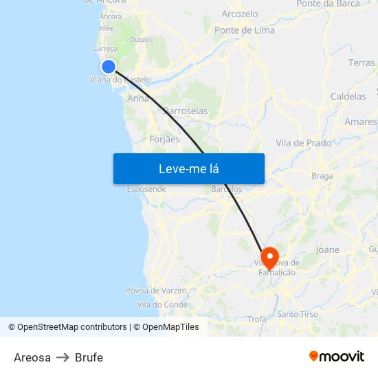 Areosa to Brufe map