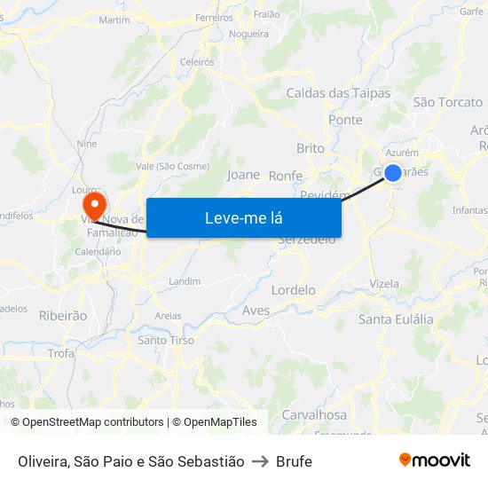 Oliveira, São Paio e São Sebastião to Brufe map