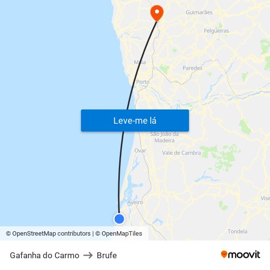 Gafanha do Carmo to Brufe map