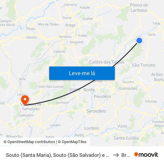 Souto (Santa Maria), Souto (São Salvador) e Gondomar to Brufe map