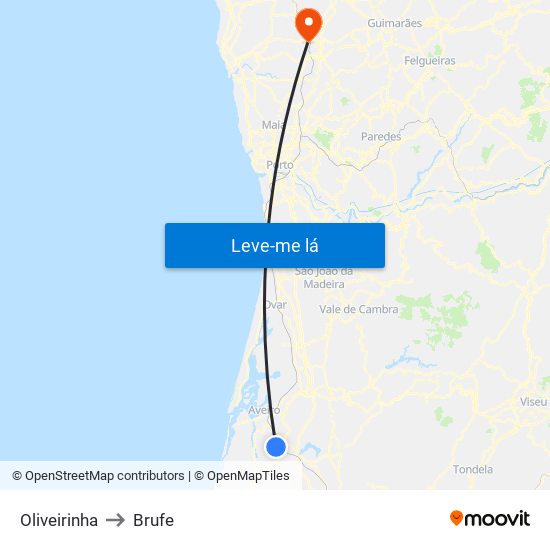 Oliveirinha to Brufe map