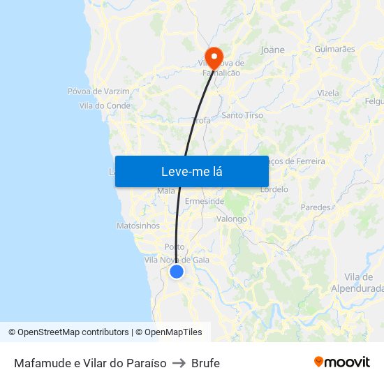 Mafamude e Vilar do Paraíso to Brufe map