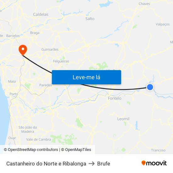 Castanheiro do Norte e Ribalonga to Brufe map