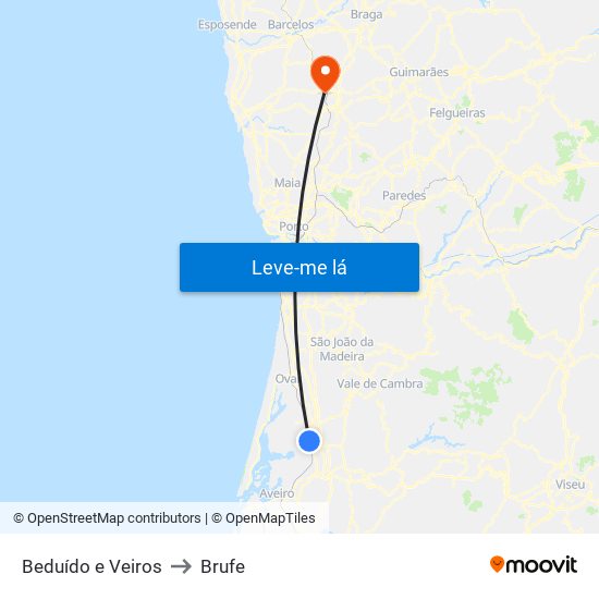 Beduído e Veiros to Brufe map