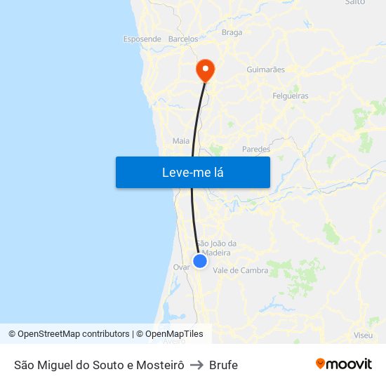 São Miguel do Souto e Mosteirô to Brufe map