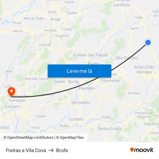 Freitas e Vila Cova to Brufe map