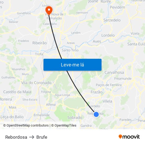 Rebordosa to Brufe map