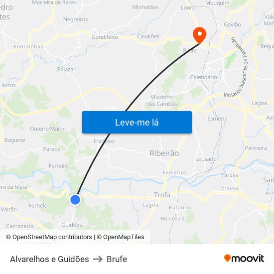 Alvarelhos e Guidões to Brufe map
