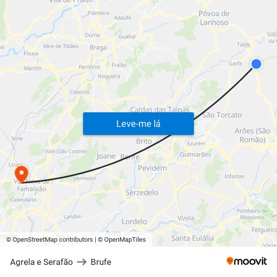 Agrela e Serafão to Brufe map