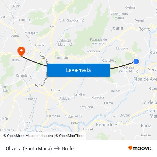 Oliveira (Santa Maria) to Brufe map